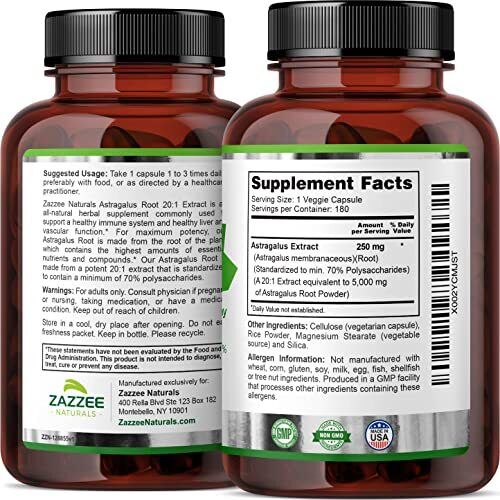 Extra Strength Astragalus Root 20:1 Extract, 5000 mg Strength, 180 Vegan Caps... - Picture 7 of 7