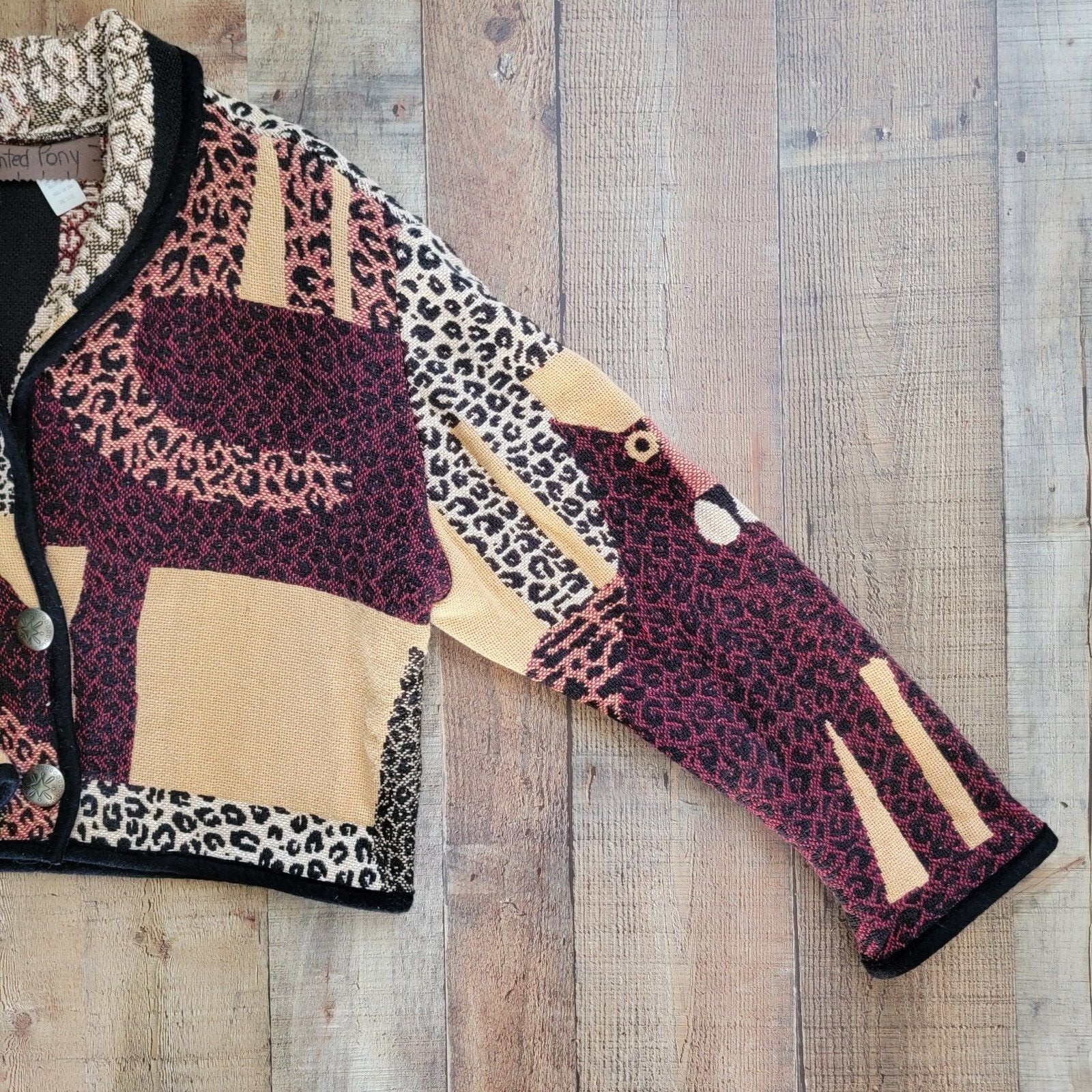 Vintage dipinto pony gatto selvatico arazzo coperta boho giacca ritagliata taglia unica