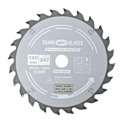 SHARK BLADES Shark Circular Saw Blade 160mm x 24T TCT Perfect for plunge and circular saw