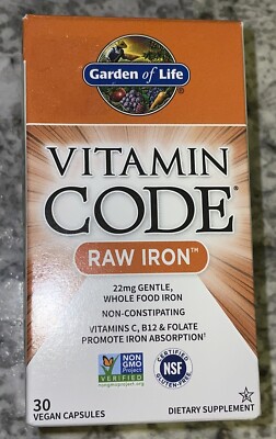 Garden of LIfe Vitamin Code Raw Iron 30 Count Vegan Capsules Exp Date 01/2026