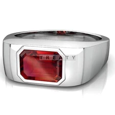 Ruby Emerald Cut Gemstone With 925 Sterling Silver Ring For Men's #98 *
