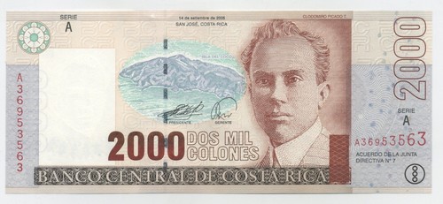 Costa Rica 2000 Colones 14-9-2005 Pick 265.e UNC Uncirculated Banknote