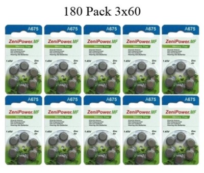 ZeniPower Size 675 PR44 Mercury Free Hearing Aid Batteries Pack of 180