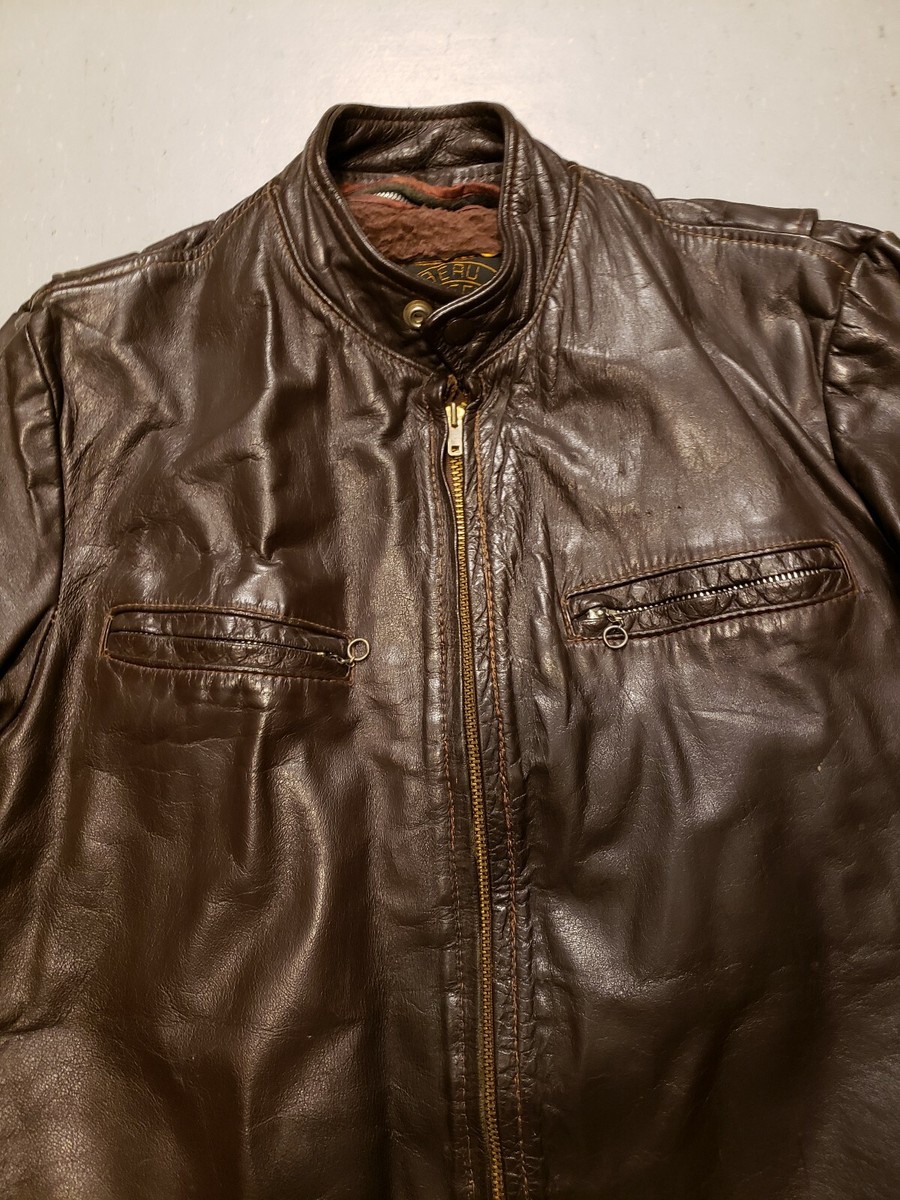 Vtg 50s 60s BEAU BREED Brown Leather Cafe Racer Motorcycle