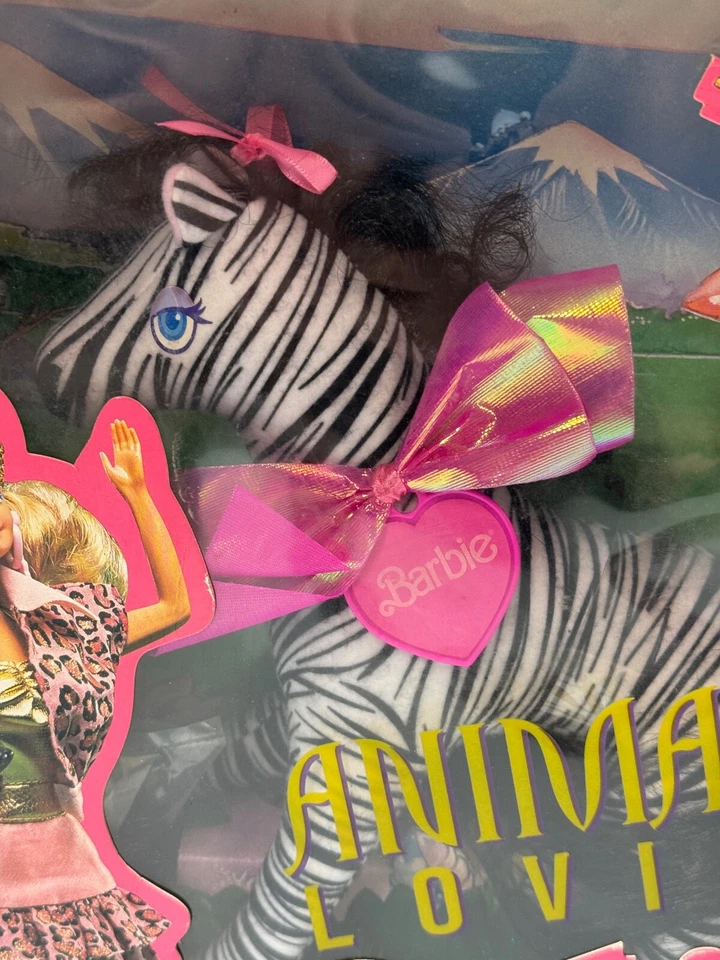 1988 ANIMAL LOVIN BARBIE SAFARI FUN CUDDLY FRIEND ZIZI ZEBRA 1393 MATTEL NEW - Image 4 of 4