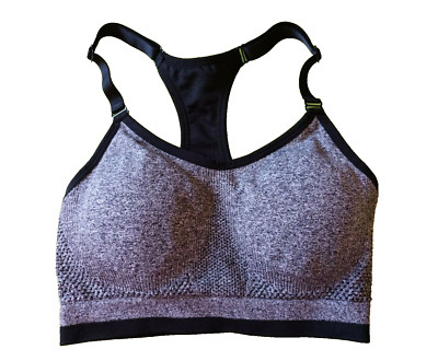 Matalan Grey/Black Marl Wire Free Removable Pads Racer Back Sports Bra UK Small