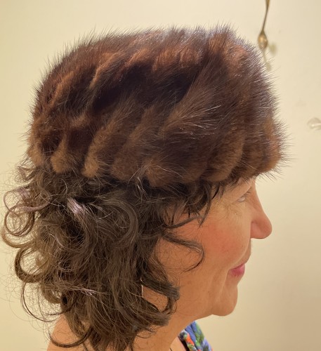 Vintage Rich Dark Brown Black Swirl Mink Fur Hat Mid Century Pill Box USA - Picture 11 of 12