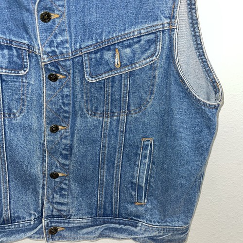Vintage Scratch Blue Denim Jean Jacket Vest Mens Large Faded - Picture 4 of 8