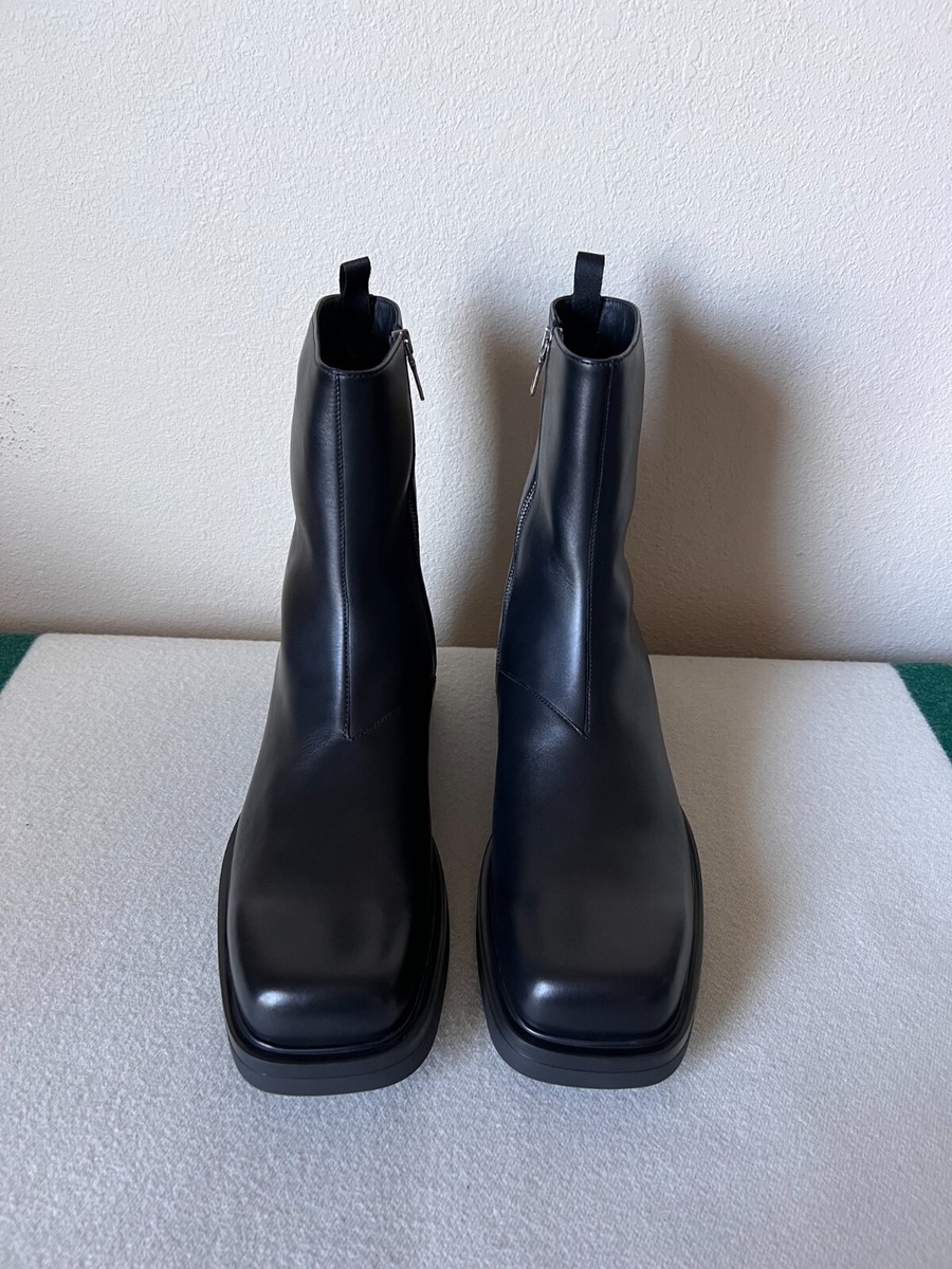 靴 PRADA leather square toe boots Prada Men Square Toe Moto Boots US 7.5 UK6.5 Black Leather Runway