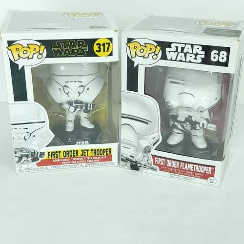 Lot of 2 Funko POP! Star Wars First Order Jet 317 Flame Trooper #68 Box Damage