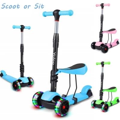 YOLEO 3-in-1 Kinder Roller Kinderroller Scooter verstellbare Höhe mit Sitz LED Räder