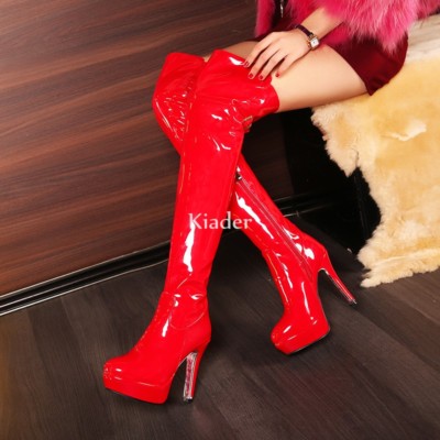 Sexy Womens Patent Leather Over Knee Boots Thigh High Boots Clubwear  Stilettos