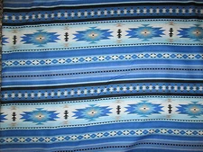 Navajo Indian Blue Tans Black Border Print Cotton Flannel Fabric FQ
