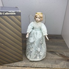 CHRISTMAS Avon Gift Collection Snow Angel Tree Topper Doll In Blue Dress Vintage