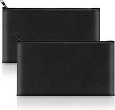 2 Pack Money Bags with Zipper, 11X6.1 Inch PU Leather Cash Pouch, Secure Bank Ba