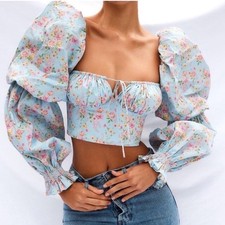 House of CB Millicent Floral Corset Top Women's Size Small Blue Vintage Pink