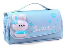 Large Capacity Cute Pencil Case for Girls Sakura Blue Kids School Supplies