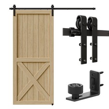 CCJH 6.6' Track Sliding Barn Door Hardware for Wooden Single Door& Floor Guide