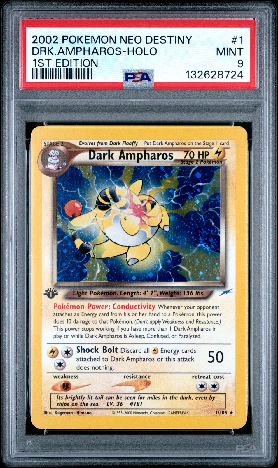 2002 POKEMON NEO DESTINY 1ST ED #1 DARK AMPHAROS-HOLO PSA 9