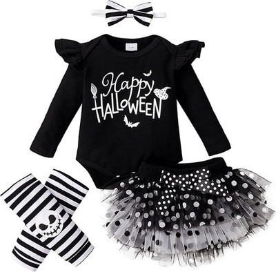 Happy Halloween Baby Girl Toddler Long Sleeve Ruffle Romper Top Infant Skirt Set
