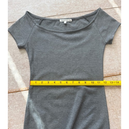 Abito donna maglia a costine AntiStar XS grigio manica corta scollo barca bodycon nuovo senza etichette - Foto 5 di 7