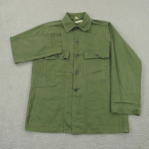 Vintage Military Shirt Small OG 107 Sateen 13 Star Button Vietnam 1960s Baker