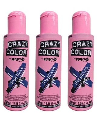 3 x Crazy Color Semi-Permanent Conditioning Haarfarbe Farbe Creme - Saphir.