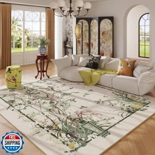 Vowkten 5x7 Area Rugs Chinoiserie-Style Floral Vintage Large Washable Rug Non