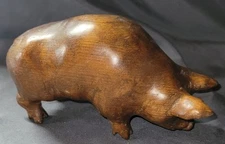 Folk Art Hand Carved Wooden Wood Pig Hog Sculpture Home Office Decor Collectible