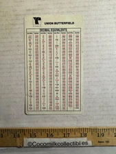 Vintage Tivoly Union Butterfield Decimal Equivalents & Tap Drill Sizes Card