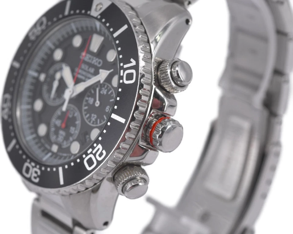 SEIKO PROSPEX V175-0AD0 Watch Solar Quartz Divers Mens Date Chronograph Exc+++ - image 2 of 4