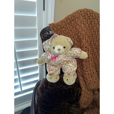 Vintage Ben Rickert INC Teddy Bear Floral Pajamas Nightcap Plush 12" Cottagecore