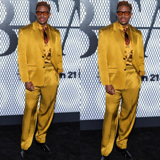 Gold Men's Suit for Prom Silk Satin Streetshot 2Pcs Banquet Homecoming Jacket