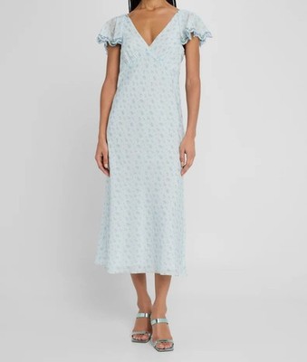 RACHEL ANTONOFF Women's Blue Mia Floral Cotton/Silk MIDI Dress Size XL