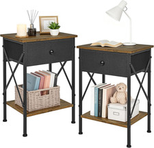 X-Design Nightstand Set of 2 with Storage Drawer & Open Shelf, Antique Brown
