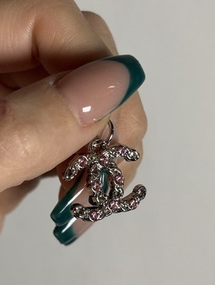 CHANEL Silver/Pink Rhinestone Studded Metal Zipper Pull Charm