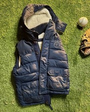 Abercrombie  Fitch Vest Mens Small Navy Hooded Sherpa Lined Puffer Quilted