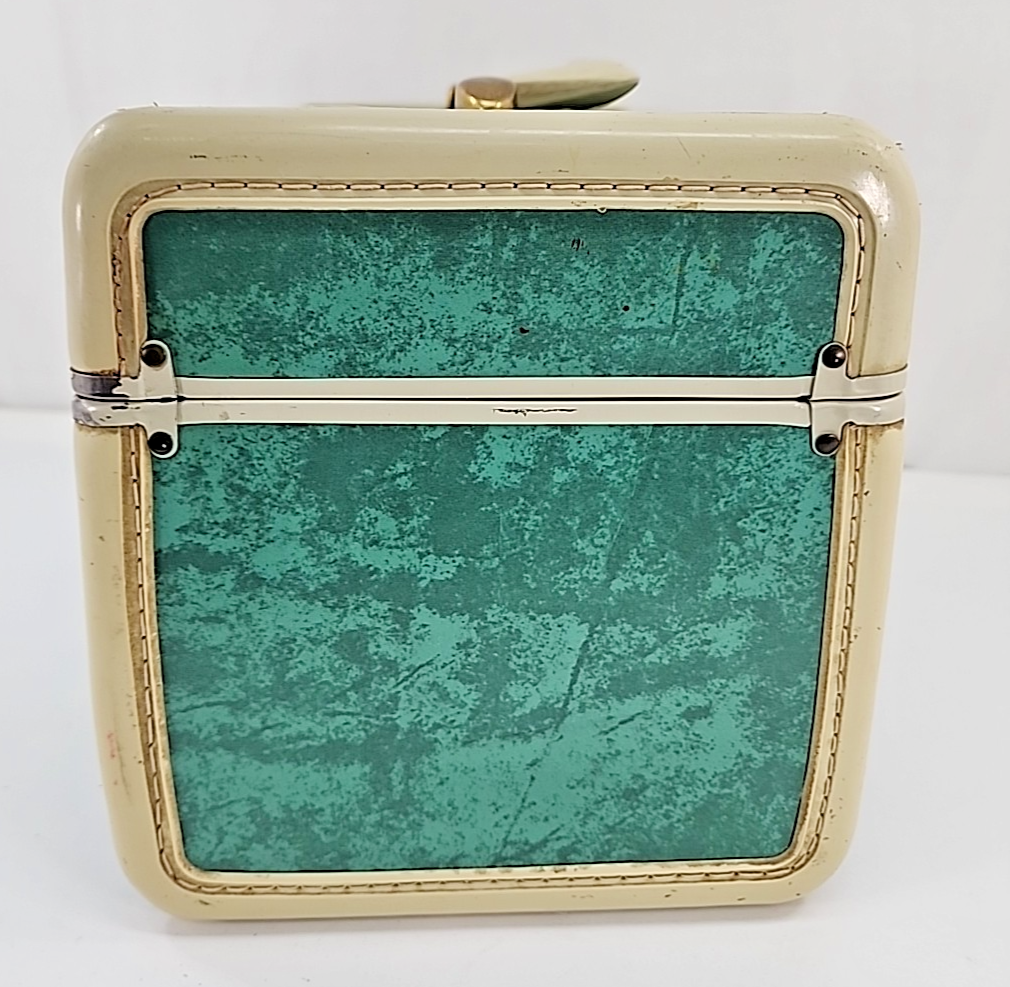 Vintage Samsonite Train Case Marbled Green, Tan Interior w/ Mirror