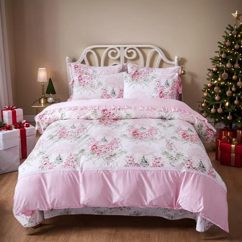 Rosette Floral Duvet Cover Sweet Pink Girls Bedding Set Twin XL Midsummer Rose - Image 2 of 4