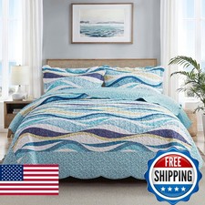 HoneiLife California King Quilt 120x120 - Beach Quilt 3 Pieces, Coastal Quilt