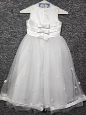 Mon Cheri Girls White Formal Dress Flower Girl First Communion Polyester