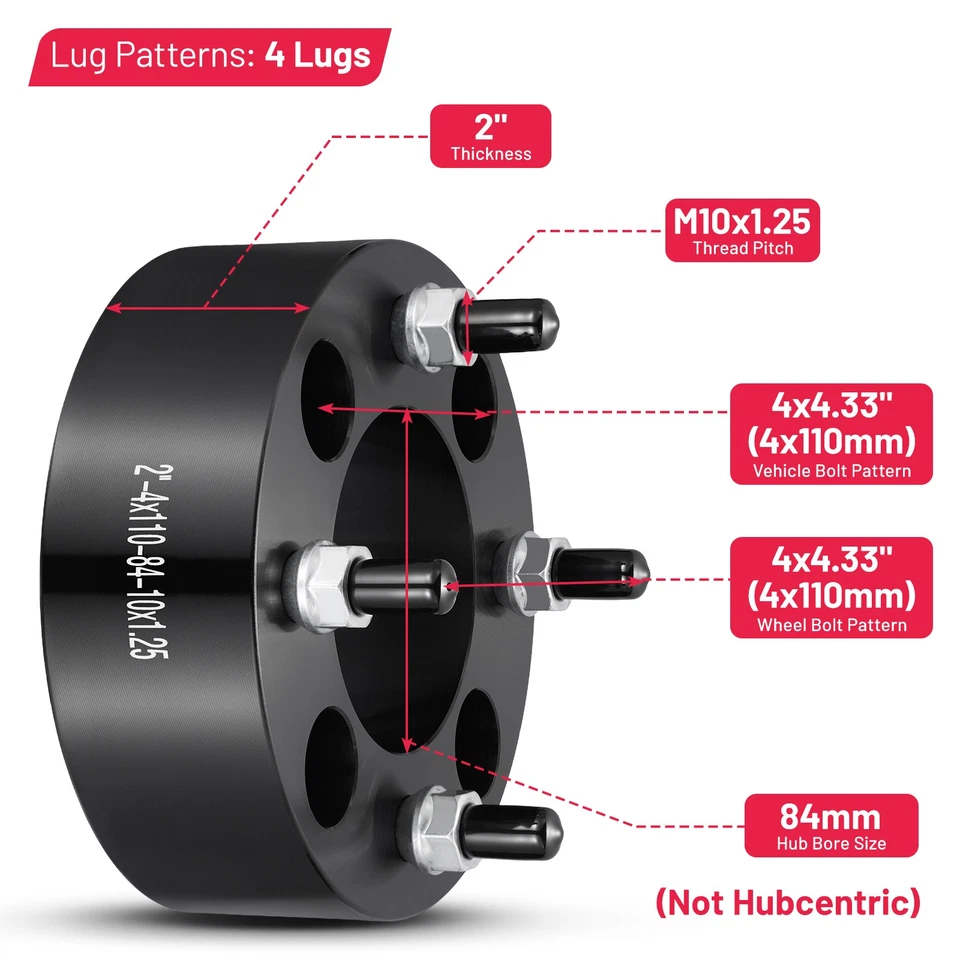 (2) 2 Inch 4x110 ATV Wheel Spacers 10x1.25 For 2008-2016 Suzuki King Quad 400 - Imagem 2 de 4