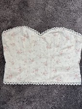 CIDER Rose Cake Cup Top in a pink floral print and lace trim Medium