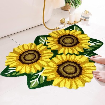 ABREEZE Sunflower Rug Hand Woven Sunflower Carpet,35.4'' x 25.5'' Flower Shaped...