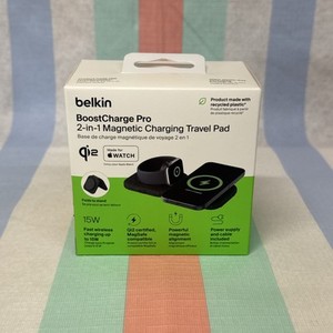 Belkin Qi2 2-in-1 Magnetic Charging Travel Pad - Black. .