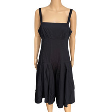 Lauren Ralph Lauren black cotton fit and flare midi dress voluminous skirt sz 8