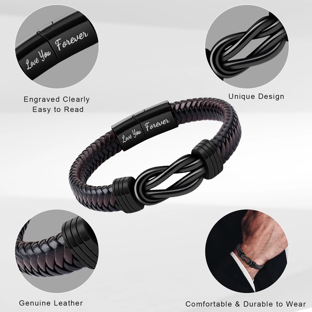 BOCHOI To My Man Infinity Leather Bracelet for Men Love Anniversary Birthday