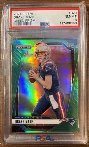 2024 Prizm Drake Maye Green Prizm Rc PSA 8 Patriots