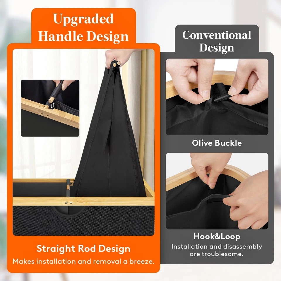 Lifewit 160L Cesta de Lavandería Doble con Tapa, Cesta de Lavandería Extra Grande de Bambú Foto 3 de 4