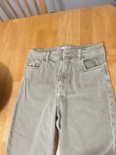 Zara Size 4 High Rise Waist Straight Green Jeans 